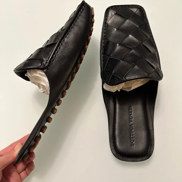 Bottega Veneta Black Intrecciato Leather Mens Slides Size 43 - Picture 6 of 9